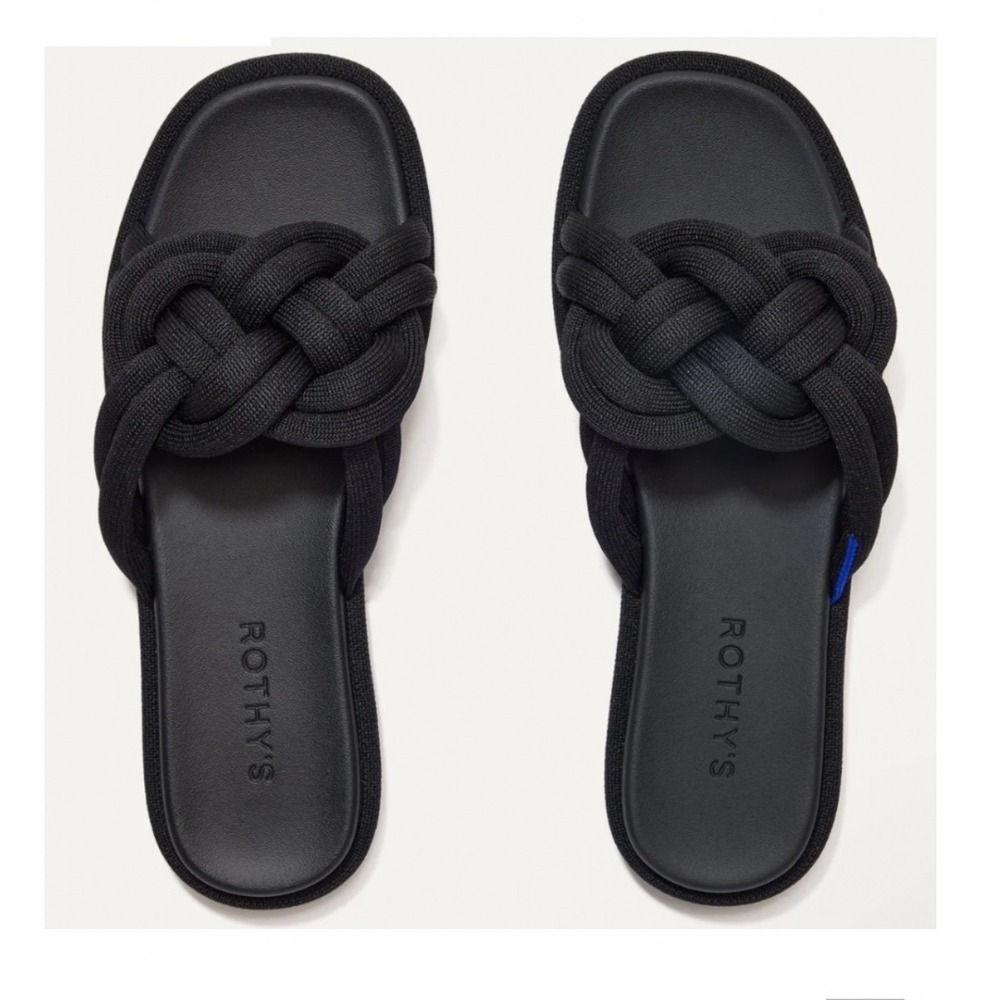 Rothys The Knot Slide Black Braided Sandals Women Size 9 Sustainable f5